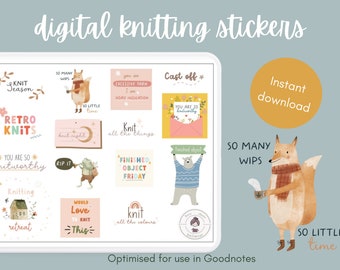 Digital knitting stickers | digital stickers with a knitting theme for use in Goodnotes | perfect for use with digital planners
