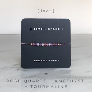 LOVE energy manifestation bracelet, amethyst rose quartz pink tourmaline healing crystal wish bracelet, pink gemstone bracelet, spiritual
