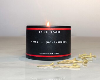 Aries Birth Flower Honeysuckle Candle, Handmade Scented Soy Wax Candle, Zodiac Star Sign Gift, Spiritual Law Attraction, Manifestation Gift