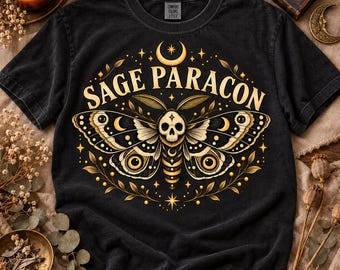 Sage Paracon PNG, Himmlischer Totenkopf-Motten-Design, Gotische Mondgrafik (transparenter Download)