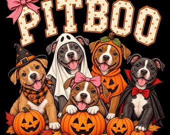 Pitboo Halloween Pitbull Dog PNG, Cute Pumpkin Puppy Png Design, Spooky Dog Lover Digital Download