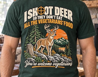 Lustiges Hirschjagd-PNG, Vegetarier-Witz-Jäger-Sublimationsdesign, Weißwedelhirsch-Humor für die Natur – digitaler Download
