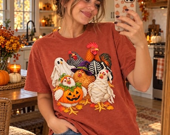 Gruselige Halloween-Hühner (PNG) – Lustiges Hühner-Shirt-Design, Vintage-Bauernhof-Halloween, Kommerzielle Nutzung, Digitaler Download