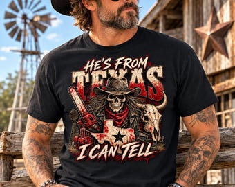 Texas Cowboy-Schädel (PNG), Western-Horror-Kettensägen-Design, Südstaaten-Gothic-Skelett, Wildwest-Digital-Download, Halloween-Clipart