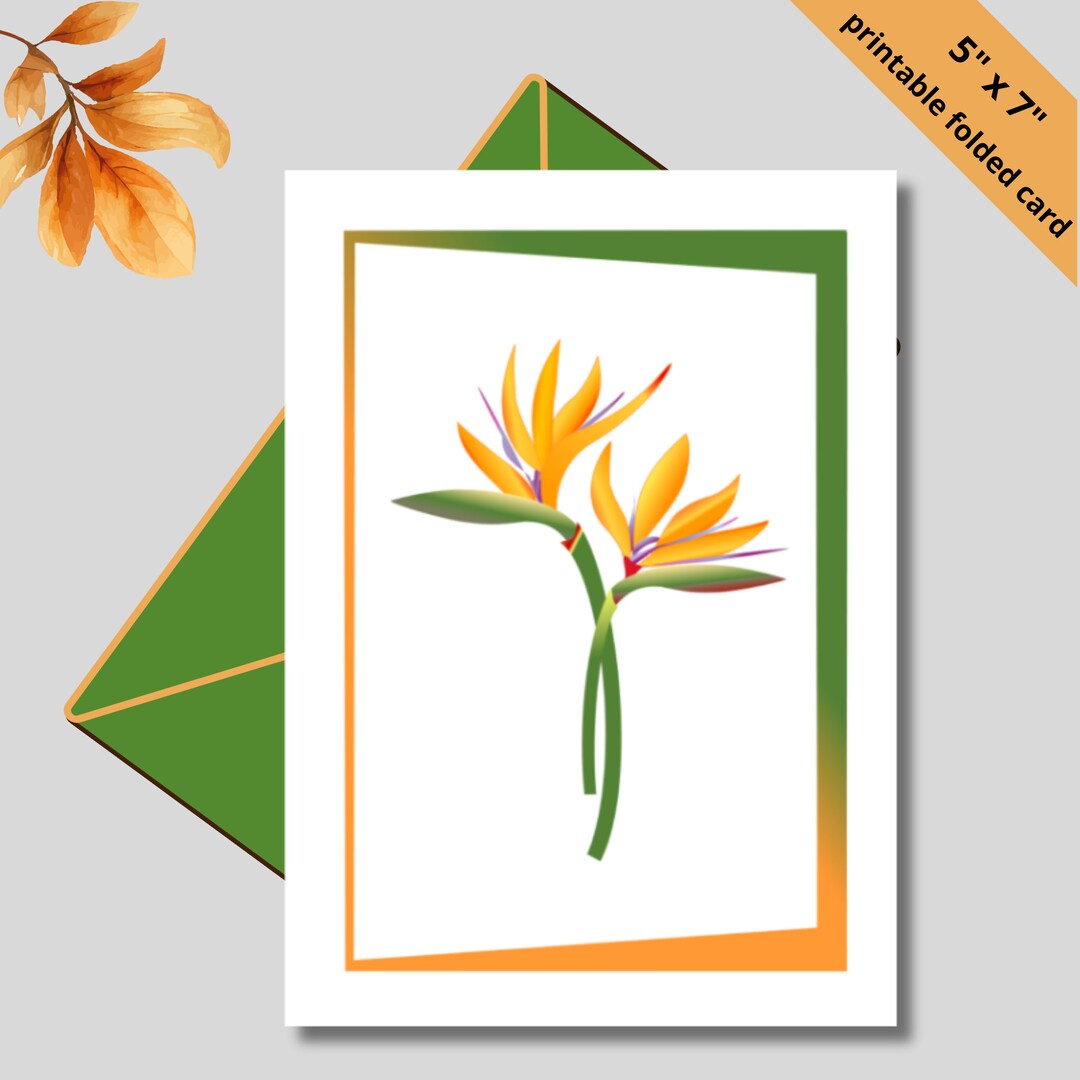 Bird of Paradise Floral Printable Greeting Card, Floral Digital Card ...