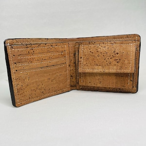 Cartera plegable para hombre, piel de corcho, protección RFID, lista para grabar, 9 ranuras para tarjetas de crédito empotradas, monedero con cierre magnético oculto