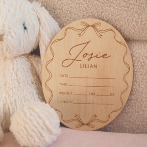 Ribbon Bow Baby Name Sign | Personalized Baby Girl Name Announcement | Birth Stats Sign | Baby Keepsake | Hospital Birth Announcement Sign