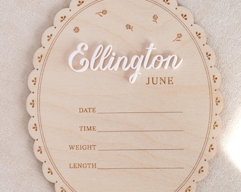 Baby Girl Hospital Birth Stat Sign: Wooden Floral Newborn Hospital Photo Prop