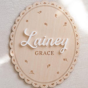 Personalized Baby Name Hospital Birth Announcement Sign – Engraved Scalloped Border | Newborn Photo Prop | Nursery Keepsake