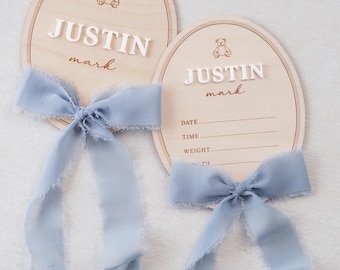 Personalized Baby Boy Name and Birth Stat Sign, Wooden Newborn Hospital Announcement