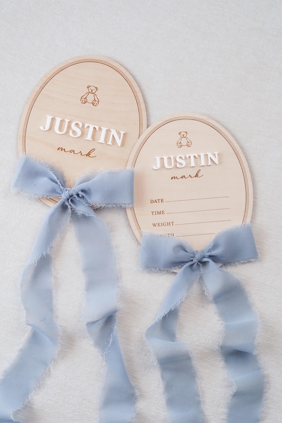Personalized Baby Boy Name and Birth Stat Sign, Wooden Newborn Hospital Announcement