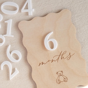 Baby Monthly Milestone Cards: Scalloped Teddy Bear Sign for Photo Prop