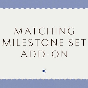 May include: A light blue background with a white, scalloped-edged card. The card features the text "MATCHING MILESTONE SET ADD-ON" in a dark brown font. A small blue circle with a white "K" is in the bottom center.