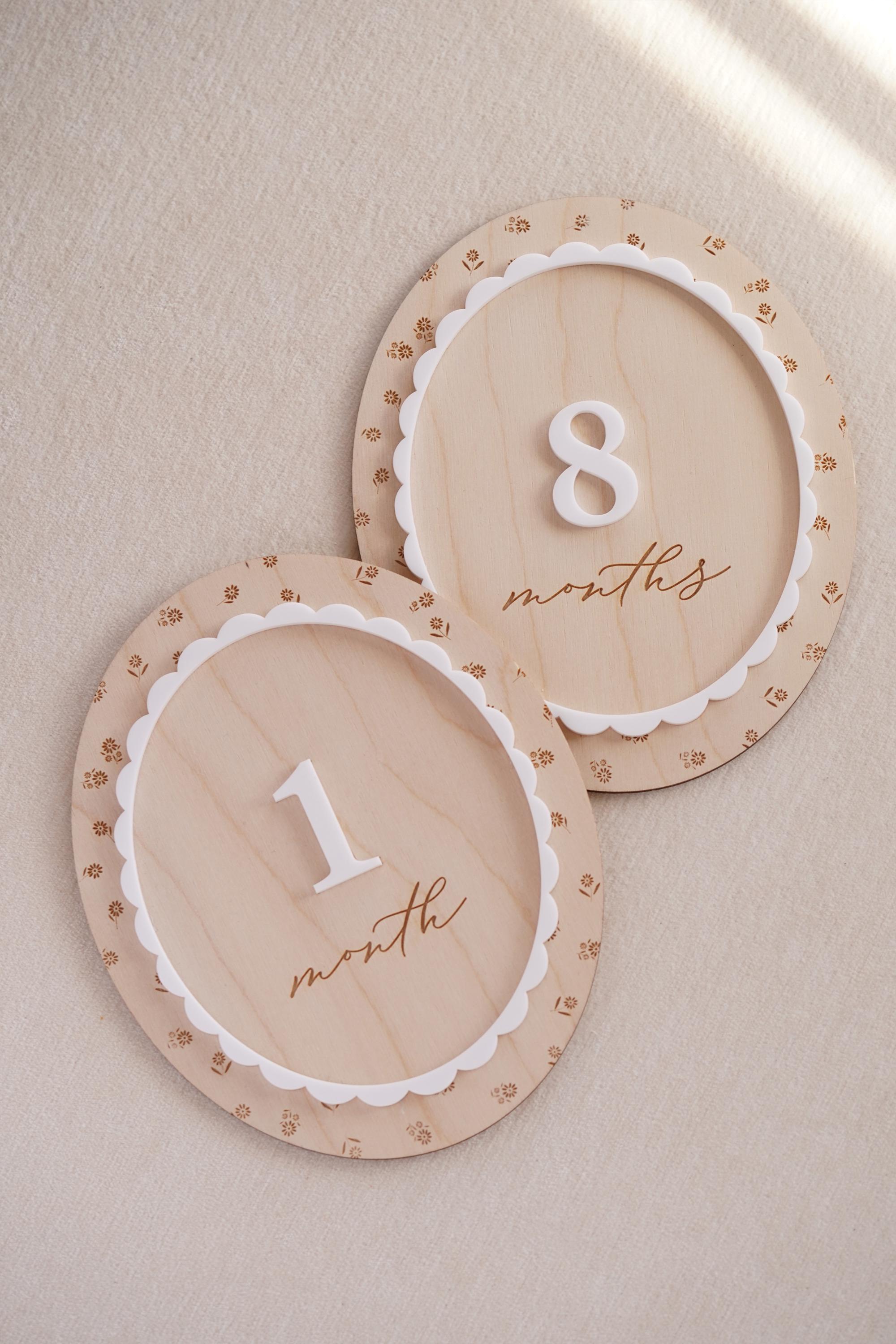 Monthly Milestone Cards for Baby Photos: Interchangeable Wooden Floral ...
