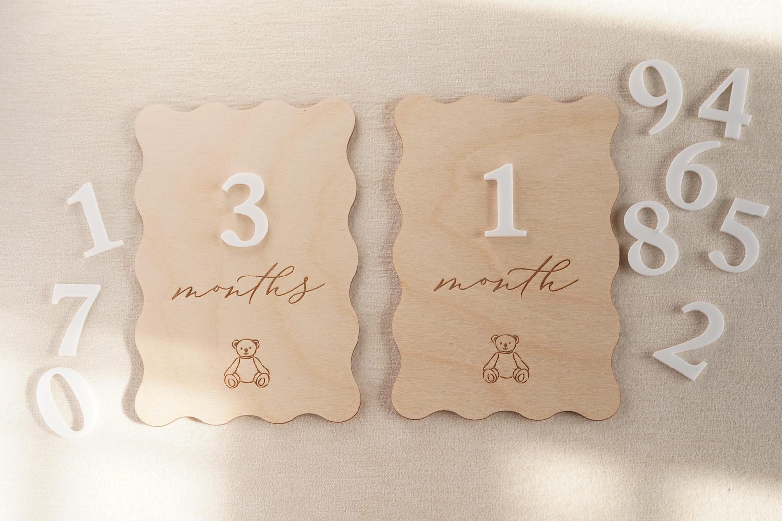 Baby Monthly Milestone Cards: Scalloped Teddy Bear Sign for Photo Prop ...