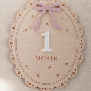 Baby Girl Monthly Milestone Cards: Wooden Month Markers for Baby Photos, Vintage Bow