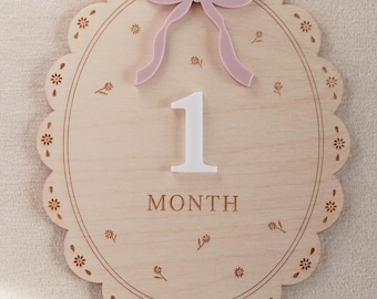 Baby Girl Monthly Milestone Cards: Vintage Lace Scalloped Photo Prop with Bow