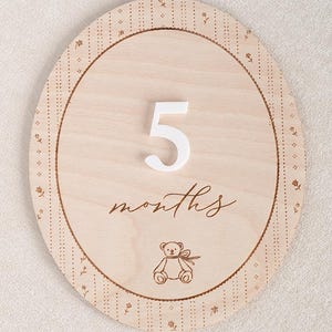 Baby Girl Monthly Milestones Sign: Interchangeable Pointelle Photo Prop for First Year Bear with bow