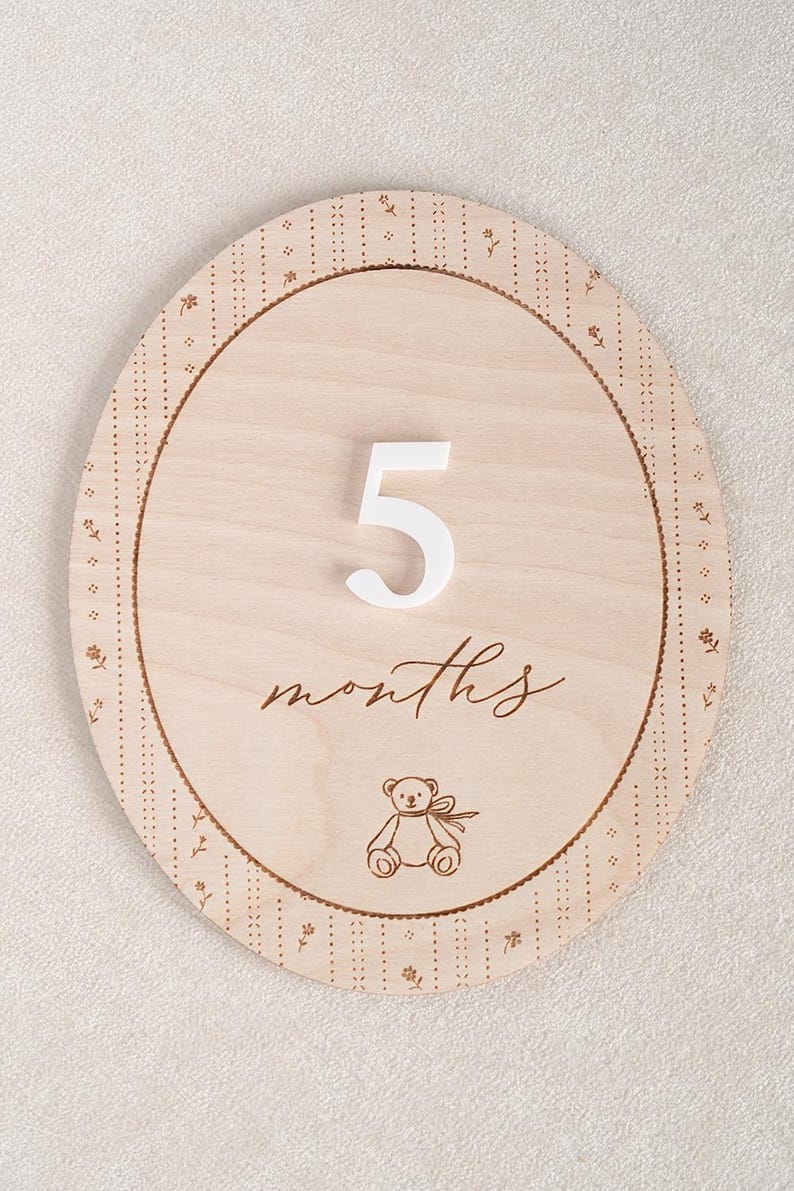 Baby Girl Monthly Milestones Sign: Interchangeable Pointelle Photo Prop for First Year Bear with bow