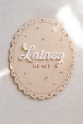 Personalized Baby Name Hospital Birth Announcement Sign – Engraved Scalloped Border | Newborn Photo Prop | Nursery Keepsake