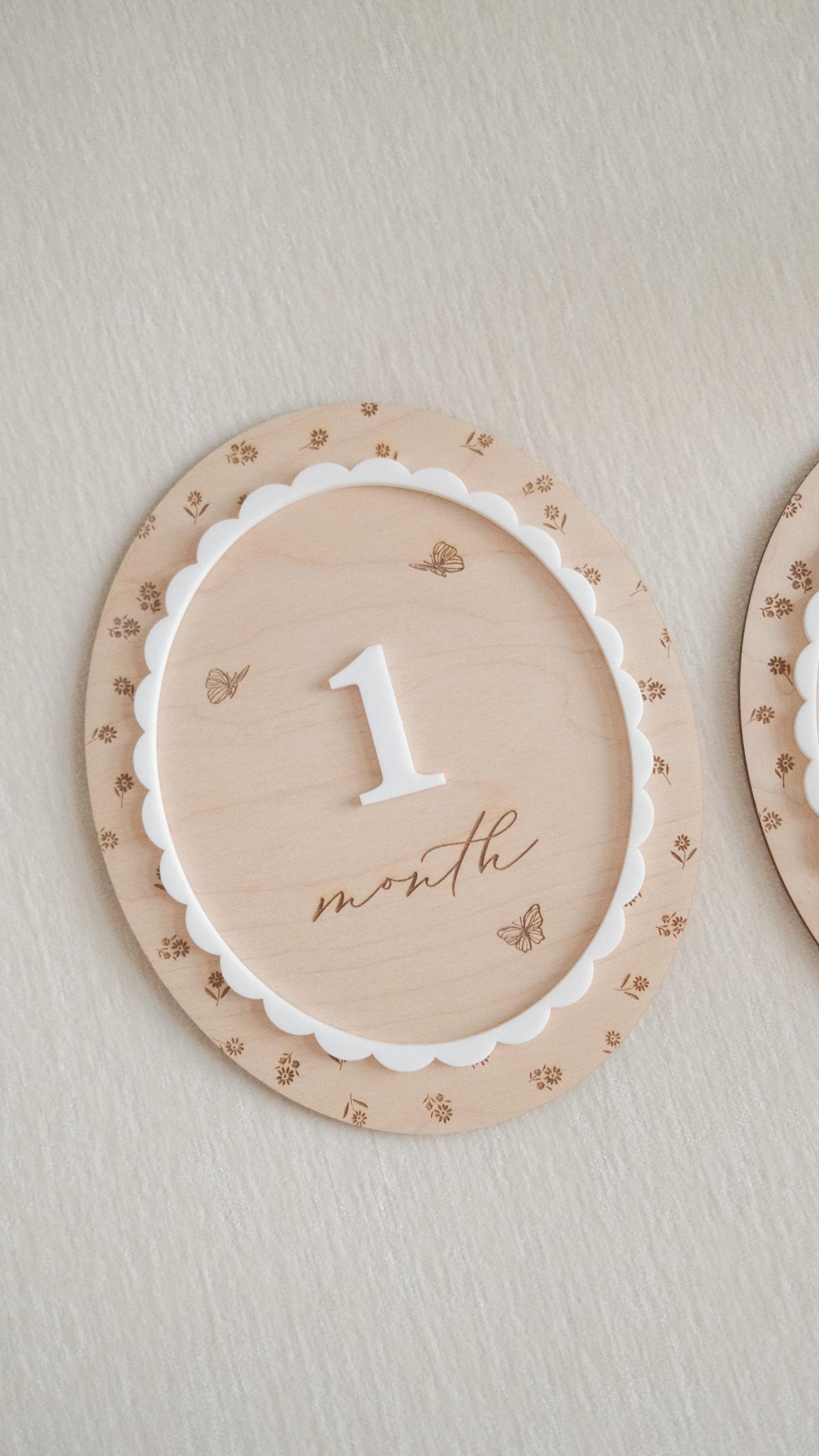 Monthly Milestone Cards for Baby Photos: Interchangeable Wooden Floral ...