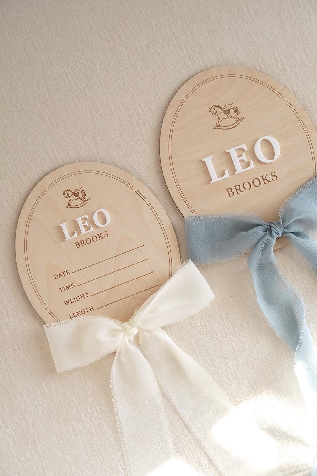 Baby Boy Birth Announcement Sign: Wooden Rocking Horse Birth Stat With ...