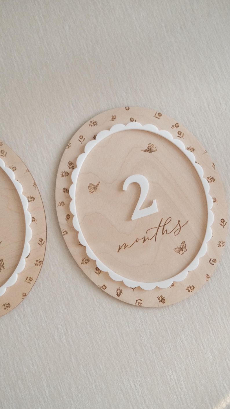 Monthly Milestone Cards for Baby Photos: Interchangeable Wooden Floral ...