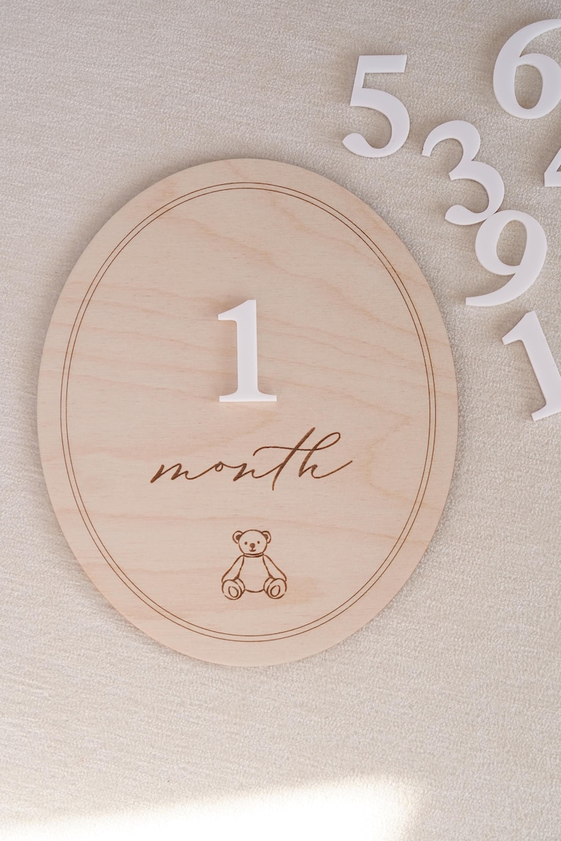 Baby Monthly Milestone Cards: Scalloped Teddy Bear Sign for Photo Prop ...