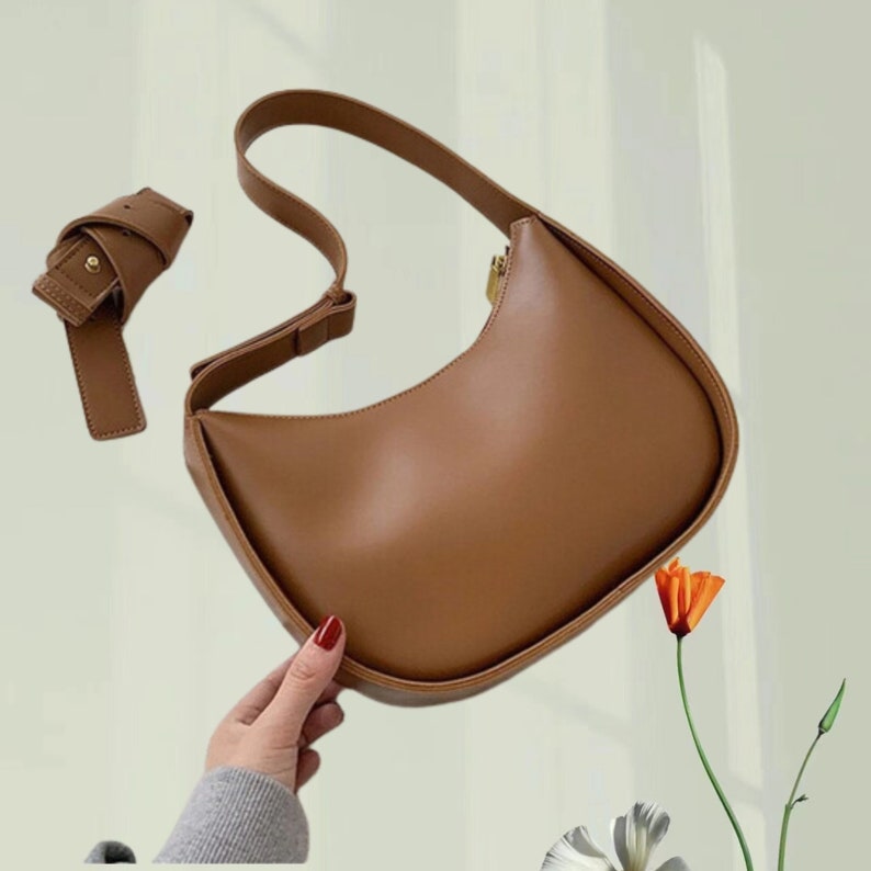 Crescent Moon Bag, Leather Shoulder Bag, Minimalist Bag, Underarm Bag, Top Handle Bag, Daily Bag,Gift for Her zdjęcie 5