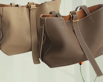 Women Leather Shoulder Bag/Women Luxury Bag/Leather Commuter Tote/Fashion Leather Shoulder Bag/Trendy Large Capacity Bag