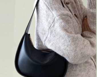Crescent Moon Bag, Leather Shoulder Bag, Minimalist Bag, Underarm Bag, Top Handle Bag, Daily Bag,Gift for Her