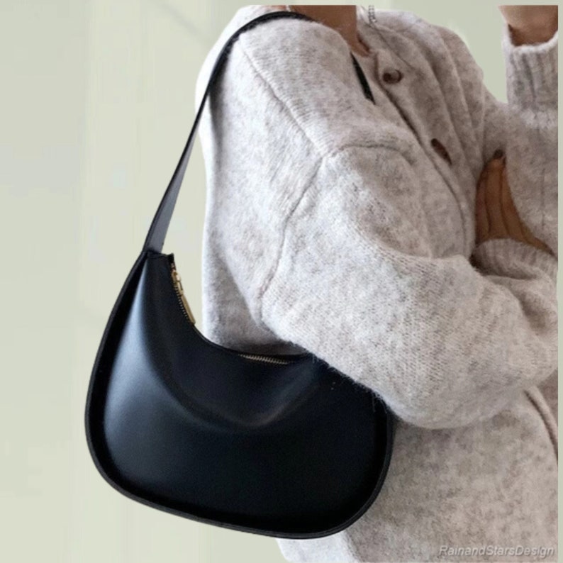 Crescent Moon Bag, Leather Shoulder Bag, Minimalist Bag, Underarm Bag, Top Handle Bag, Daily Bag,Gift for Her zdjęcie 1