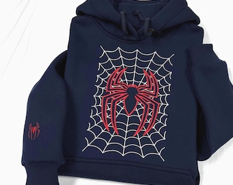 Embroidered Hoodie Spider Hero, Street Wear Hoodie Spider, Unisex Superhero Hoodie, Spider Web Hoodie Embroidered, Gift Comic Book Lovers