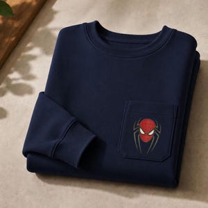 Spiderman Sweatshirt Embroidered, Spider Sweatshirt, Character Sweatshirt Comic, Crewneck for men, Gift Lovers Superhero image 1