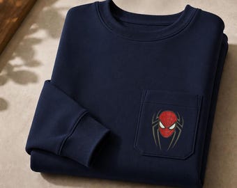 Sweat-shirt Spiderman brodé, sweat-shirt araignée, sweat-shirt personnage BD, col rond pour homme, cadeau pour les amateurs de super-héros
