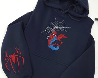 Hoodie embroidered Spiderman, Unisex Hoodie, Embroidered Hoodie Superhero Spider, Hoodie Spider