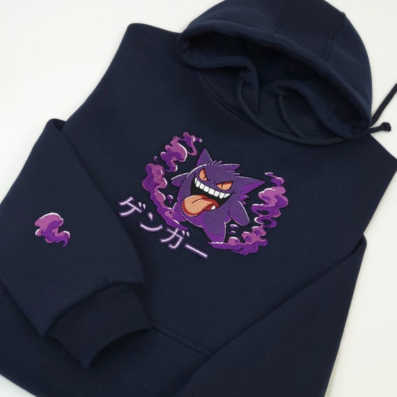 Hoodie Embroidery Character Pokemon Hoodie Embroidery Pokemon Gengar Hoodie Unisex Embroidered Pokemon Gengar Etsy
