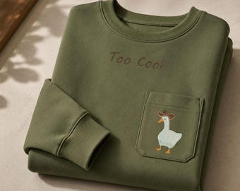 Sweat-shirt Silly Goose brodé, sweat-shirt cow-boy drôle d'oie, col rond d'oie drôle, brodé trop cool, sweat-shirt cadeau confortable