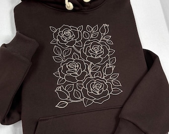 Sweat à capuche brodé floral, sweat rose, sweat à capuche Cottagecore, sweat à capuche broderie botanique, cadeau douillet pour elle, pull esthétique vintage