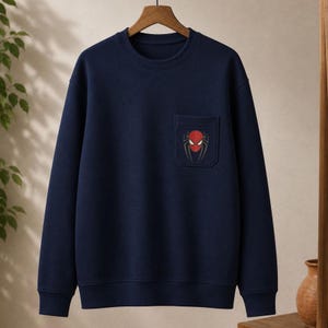 Spiderman Sweatshirt Embroidered, Spider Sweatshirt, Character Sweatshirt Comic, Crewneck for men, Gift Lovers Superhero image 3