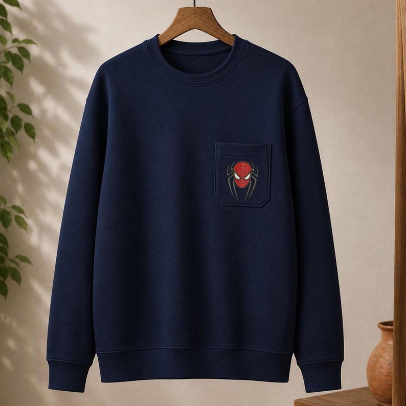 Spiderman Sweatshirt Embroidered, Spider Sweatshirt, Character Sweatshirt Comic, Crewneck for men, Gift Lovers Superhero image 3