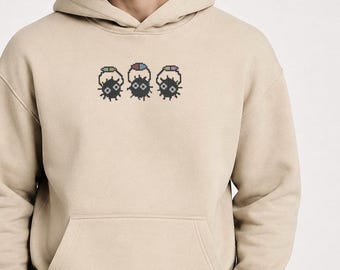Sweat à capuche brodé Sprites de suie, sweat à capuche unisexe inspiré de l'anime, sweat à capuche esprit japonais kawaii, cadeau Anime mignon pour elle, pull douillet