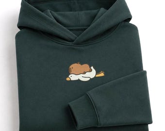 Sweat à capuche brodé en oie Capybara, sweat à capuche Capybara drôle, pull confortable brodé d'animaux, cadeau pour les amoureux des animaux