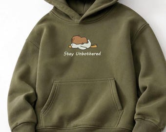 Embroidered Capybara Goose Hoodie, Funny Capybara Hoodie, Stay Unbothered Inscription, Cozy Pullover Animals Embroidered, Animal Lovers Gift