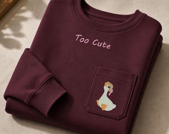 Sweat-shirt en oie brodé, col rond en oie mignon, sweat-shirt avec animaux rigolos, pull-over trop mignon avec poche brodée, cadeau pour les amateurs d'oie