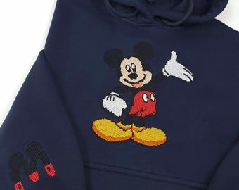 Cartoon Unisex Hoodie, Embroidered Mickey Mouse Hoode, Cute Mouse Hoodie, Embroidered Pixel Mickey Mouse, Clothes Mickey Gifts