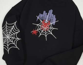 Moletom do Homem-Aranha Bordado, Moletom de Super-Herói, Moletom da Cidade do Aranha, Moletom do Homem-Aranha, Moletom Estilo Quadrinhos, Presente