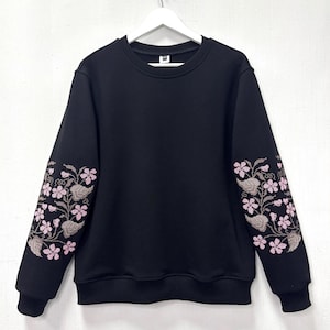 Sudadera bordada con flores / Sudadera de cuello redondo con flores / Sudadera bordada con flores para mujer, sudadera estilo cottagecore, regalo para mujer
