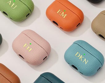 Personalised AirPods Pro 1,2,3,& 1,2,3,4 Genuine Leather Case, Monogram Premium Leather Airpods Pro3 Cover, Custom Engraved AirPods Case