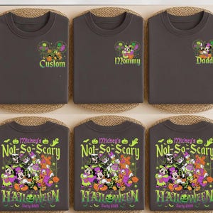 Comfort Colors® 2side Vintage Mickey&#39;s Not So Scary Halloween Party 2025 All Characters Skeleton Shirt, Custom Halloween Disney Family Shirt